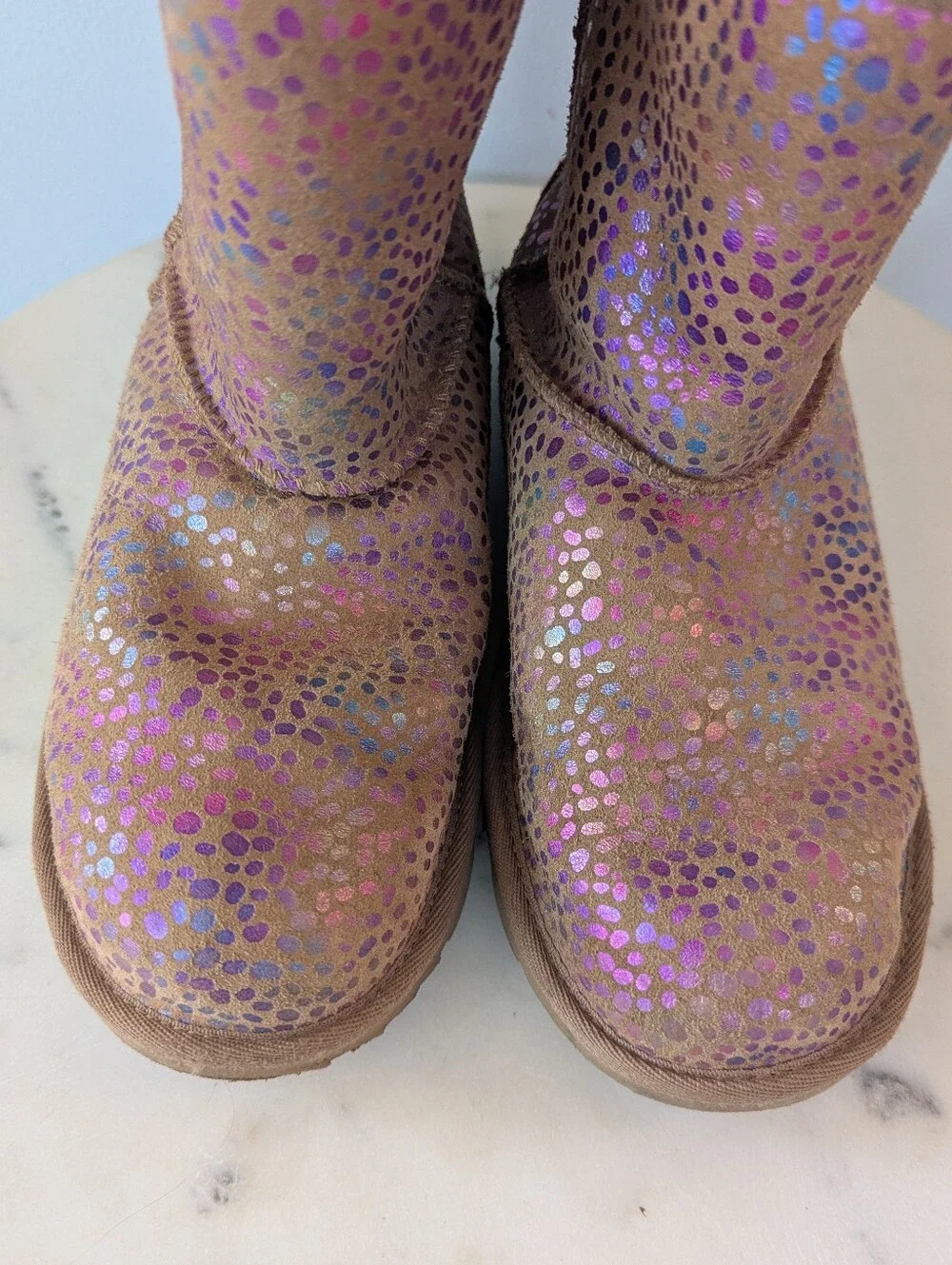 UGG Brown Suede Metallic Rainbow Dots Winter Boots
